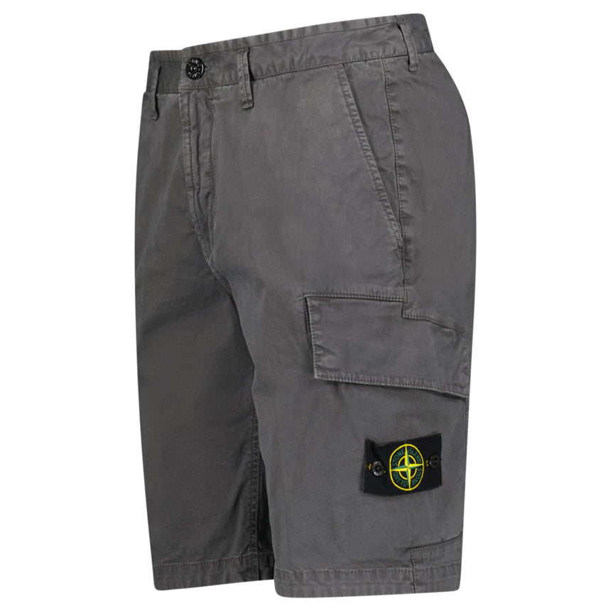 Stone Island Organic Cotton Stretch Broken Twill 'Old' Effect Cargo Shorts in Charcoal Grey - Boinclo - Outlet Sale Under Retail