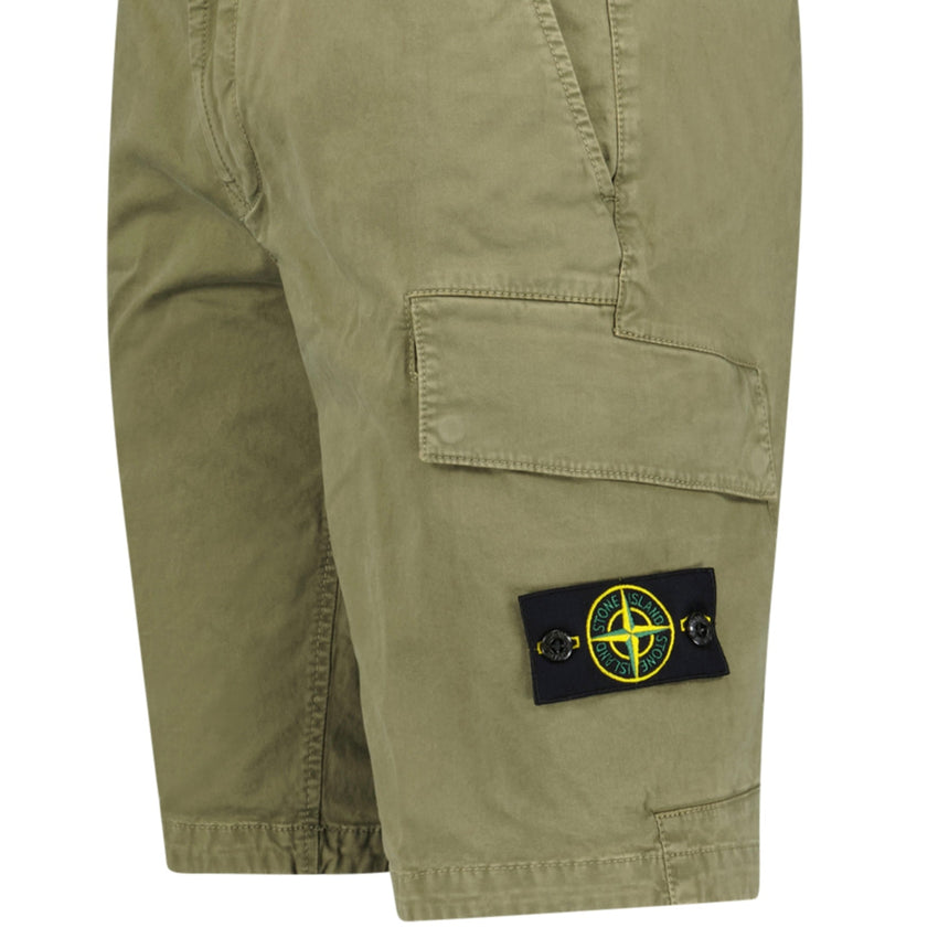 Stone Island Organic Cotton Stretch Broken Twill 'Old' Effect Cargo Shorts in Military Green - Boinclo - Outlet Sale Under Retail