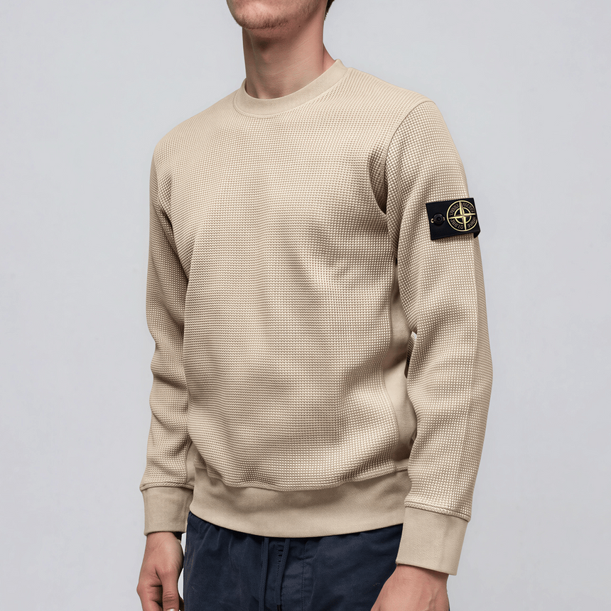 Stone Island Organic Cotton Waffle Fleece Crewneck Sweatshirt in Desert Beige - Boinclo - Outlet Sale Under Retail