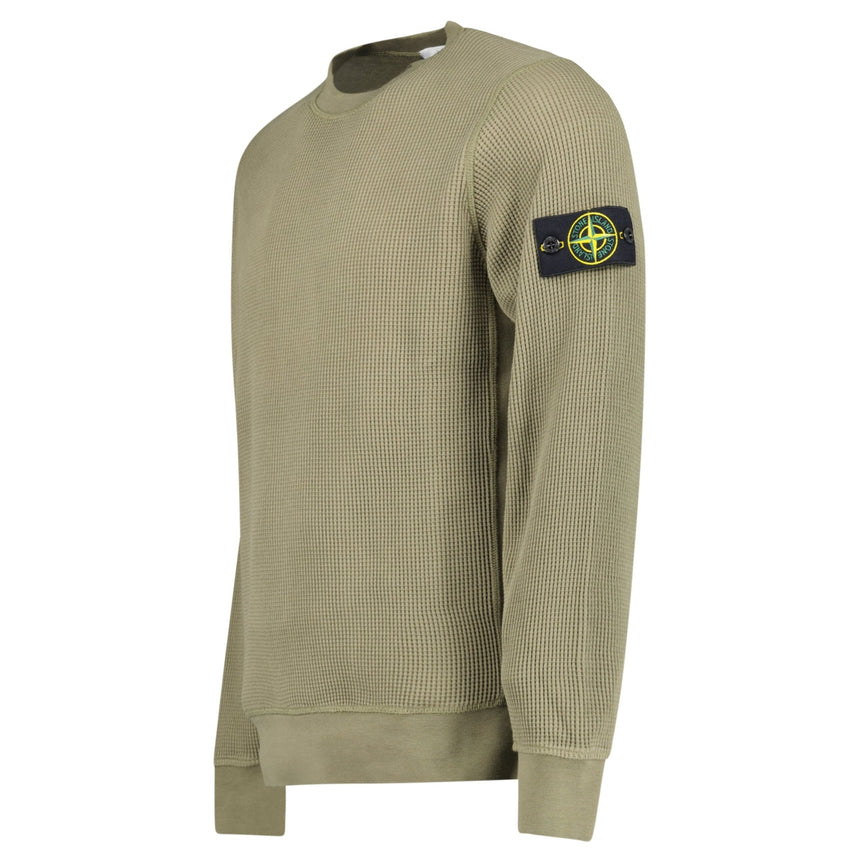 Stone Island Organic Cotton Waffle Fleece Crewneck Sweatshirt in Military Green - Boinclo - Outlet Sale Under Retail