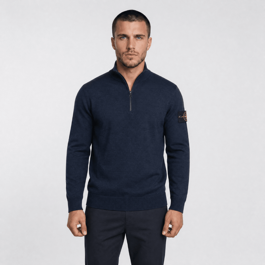 Stone Island Quarter Zip Knit Jumper in Navy - Boinclo - Outlet Sale Under Retail