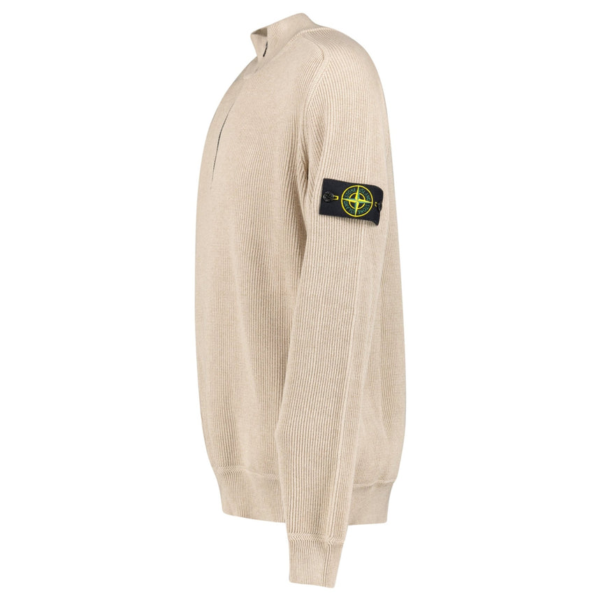 Stone Island Ribbed Soft Organic Cotton Half-Zip Jumper in Desert Sand - Boinclo - Outlet Sale Under Retail