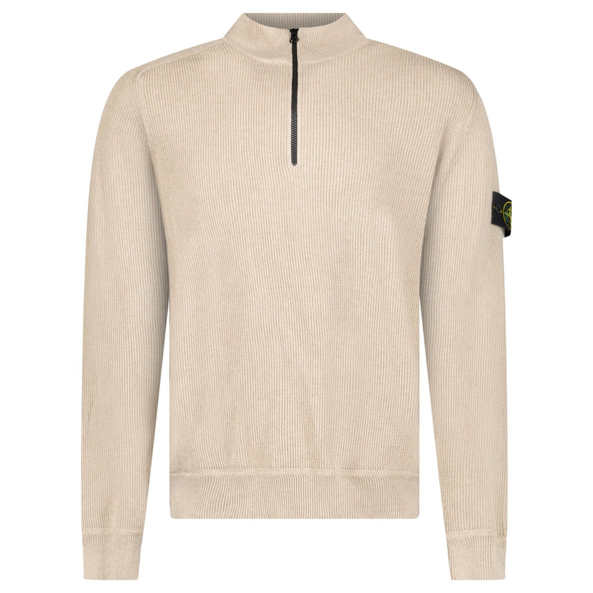 Stone Island Ribbed Soft Organic Cotton Half-Zip Jumper in Desert Sand - Boinclo - Outlet Sale Under Retail