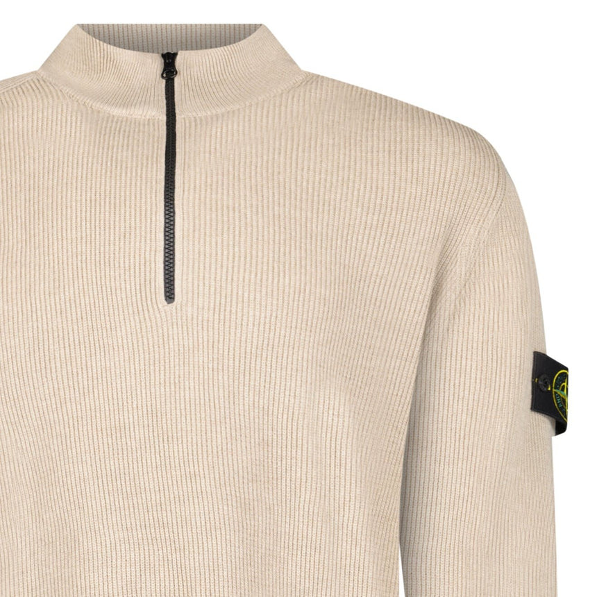 Stone Island Ribbed Soft Organic Cotton Half-Zip Jumper in Desert Sand - Boinclo - Outlet Sale Under Retail