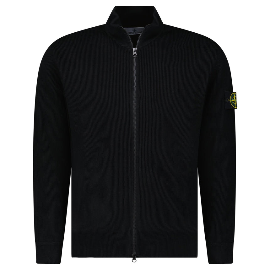 Stone Island Ribbed Soft Organic Cotton Zip - Up Jumper in Black - Boinclo - Outlet Sale Under Retail