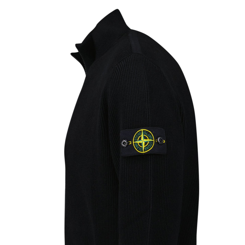 Stone Island Ribbed Soft Organic Cotton Zip - Up Jumper in Black - Boinclo - Outlet Sale Under Retail
