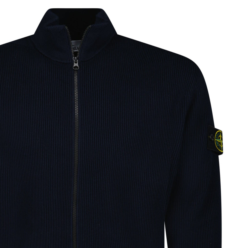 Stone Island Ribbed Soft Organic Cotton Zip - Up Jumper in Navy - Boinclo - Outlet Sale Under Retail