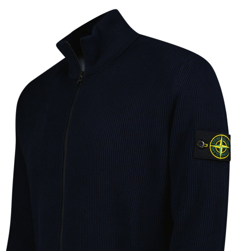 Stone Island Ribbed Soft Organic Cotton Zip - Up Jumper in Navy - Boinclo - Outlet Sale Under Retail