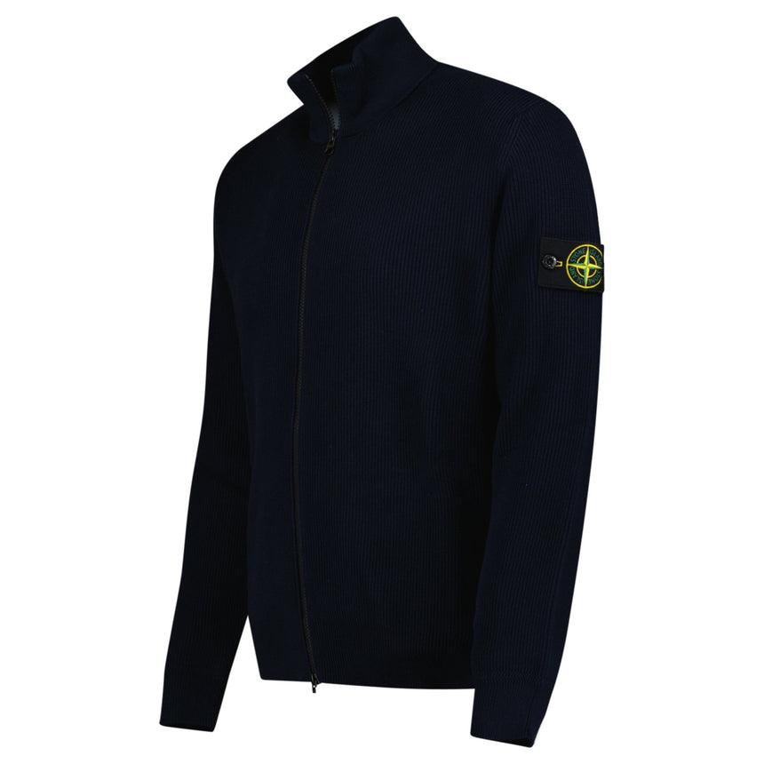 Stone Island Ribbed Soft Organic Cotton Zip - Up Jumper in Navy - Boinclo - Outlet Sale Under Retail