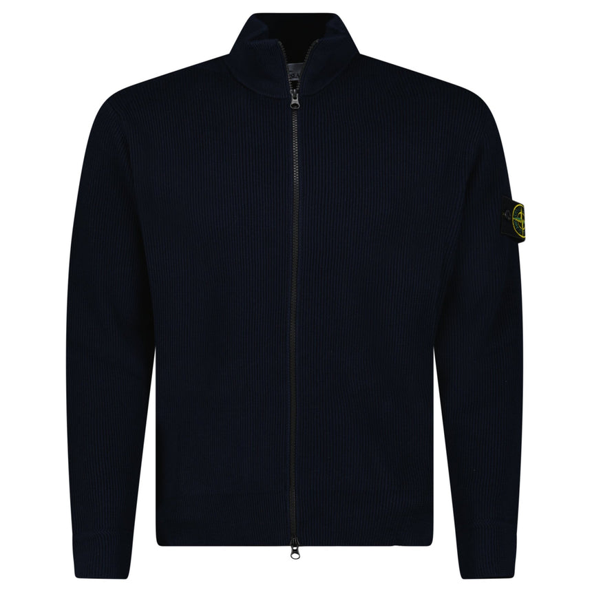 Stone Island Ribbed Soft Organic Cotton Zip - Up Jumper in Navy - Boinclo - Outlet Sale Under Retail