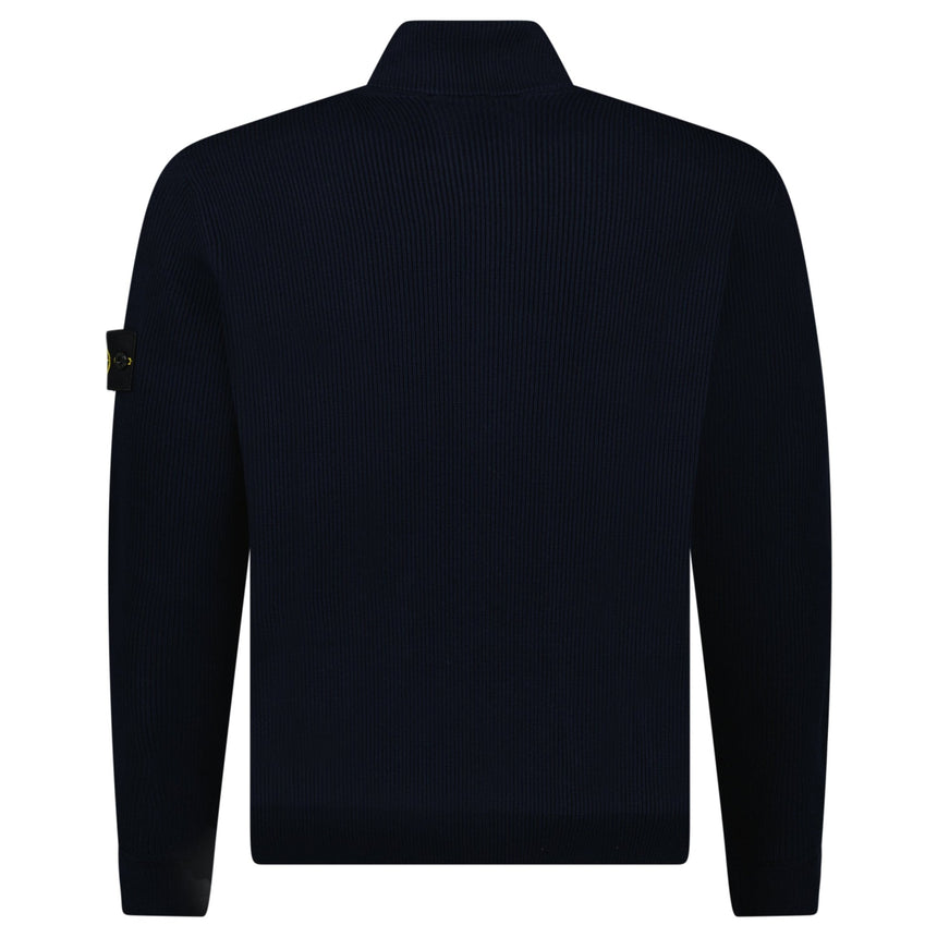 Stone Island Ribbed Soft Organic Cotton Zip - Up Jumper in Navy - Boinclo - Outlet Sale Under Retail