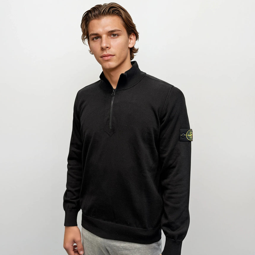 Stone Island Soft Cotton Quarter Zip Sweatshirt Black - Boinclo - Outlet Sale Under Retail