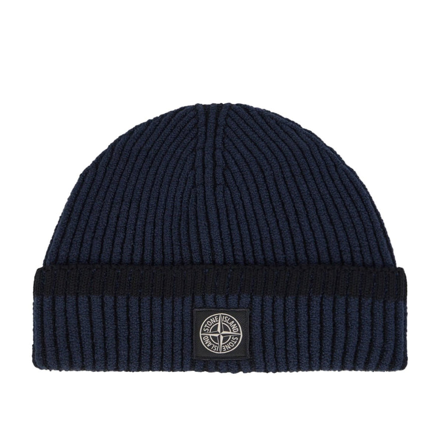 Stone Island Beanie with Vanisé Ribbing and Compass Patch in Navy - Boinclo - Outlet Sale Under Retail