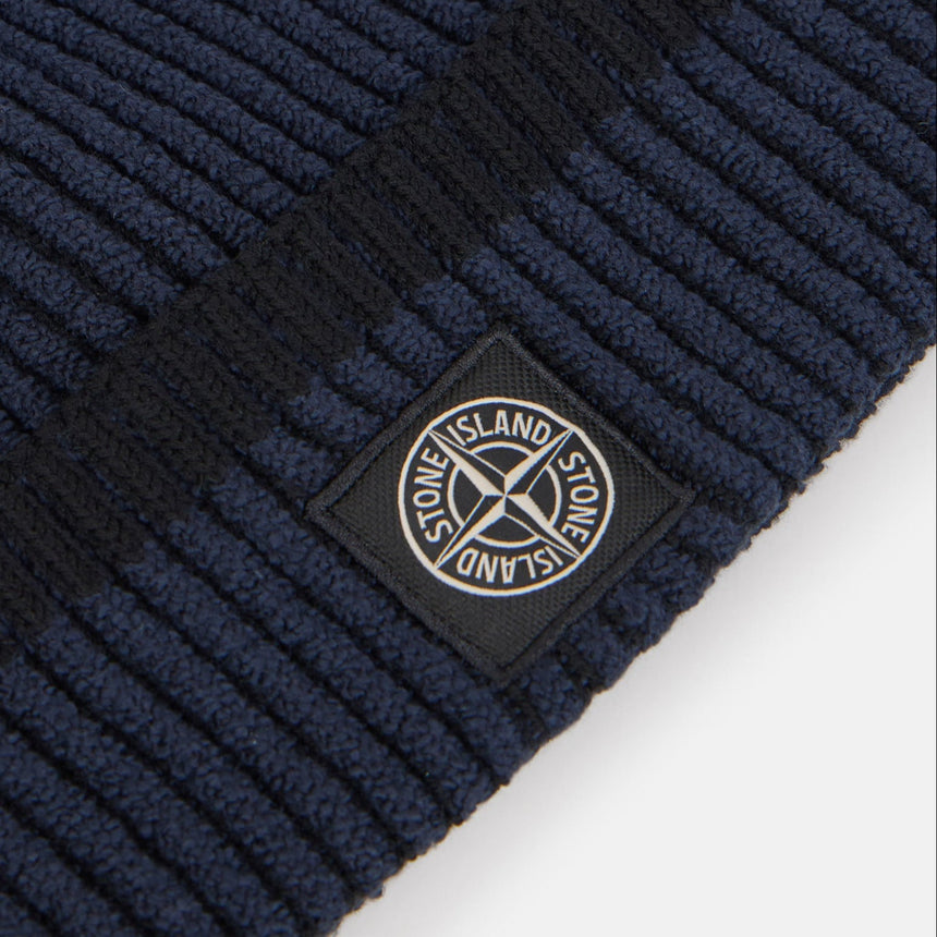 Stone Island Beanie with Vanisé Ribbing and Compass Patch in Navy - Boinclo - Outlet Sale Under Retail