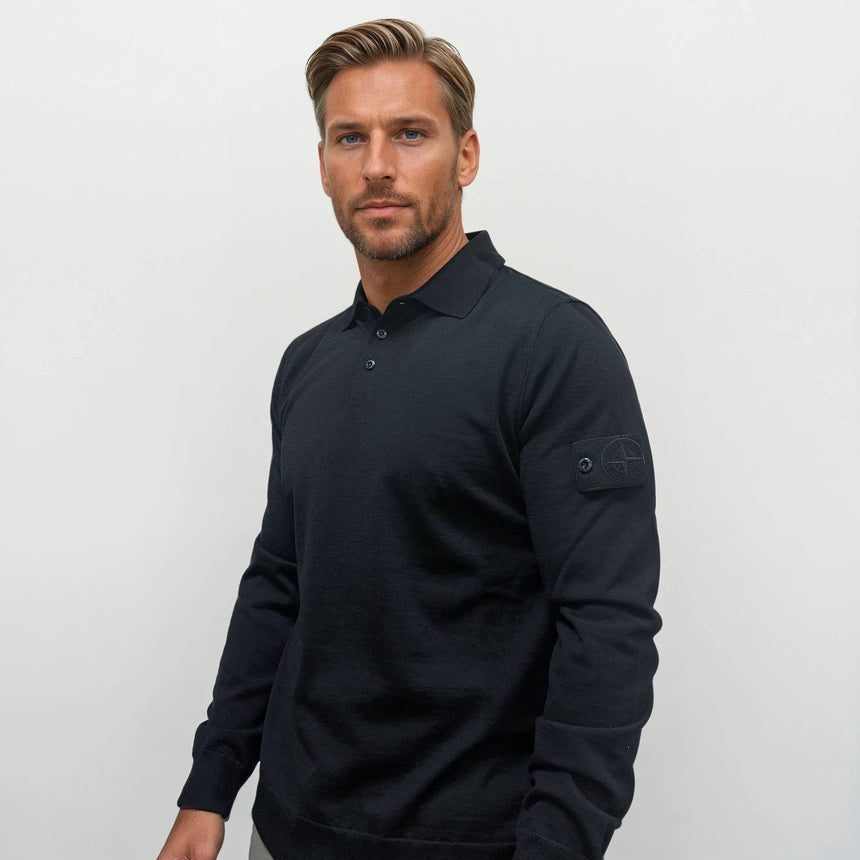 Stone Island Ghost Wool Polo-Shirt Navy