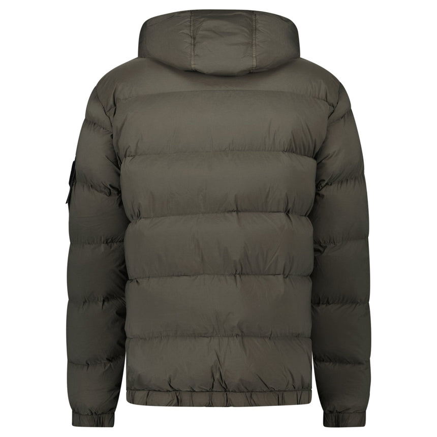 Stone Island Hooded Down Jacket with Seamless Feather Tunnels in Military Green - Boinclo - Outlet Sale Under Retail