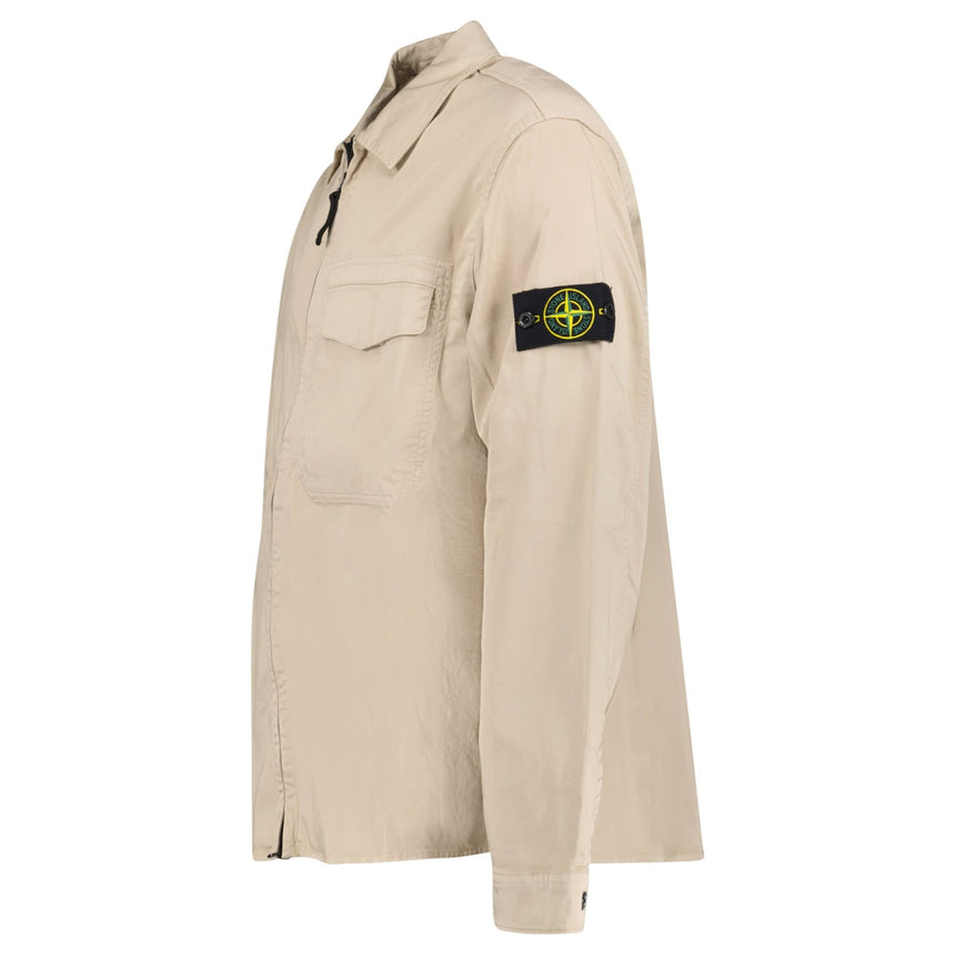 Stone Island Stretch Organic Cotton Satin Overshirt in Desert Beige - Boinclo - Outlet Sale Under Retail