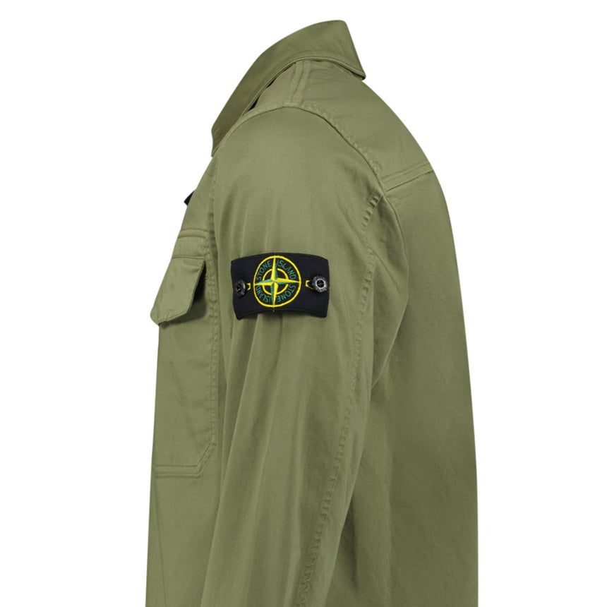 Stone Island Stretch Organic Cotton Satin Overshirt in Military Green - Boinclo - Outlet Sale Under Retail