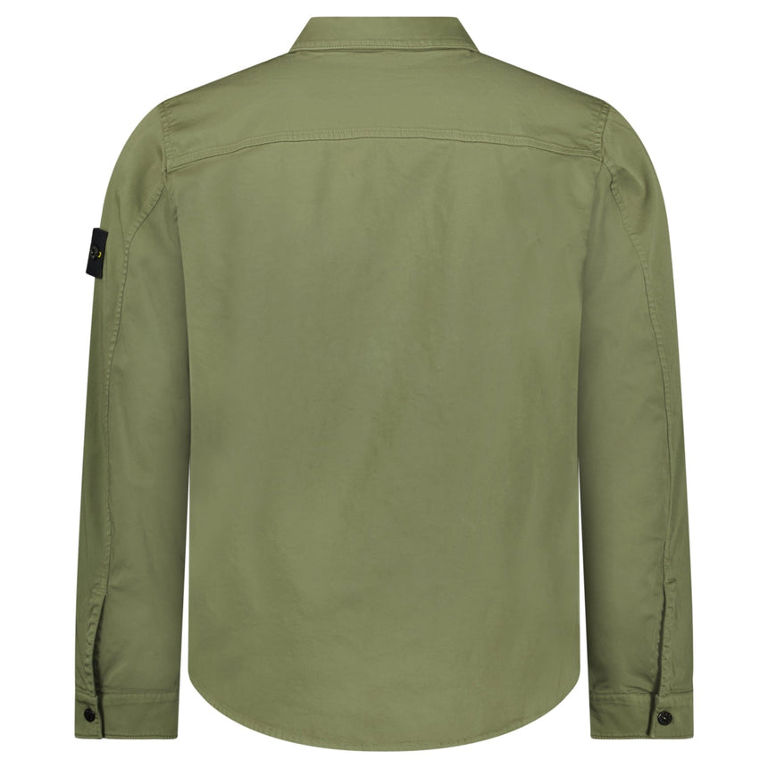 Stone Island Stretch Organic Cotton Satin Overshirt in Military Green - Boinclo - Outlet Sale Under Retail