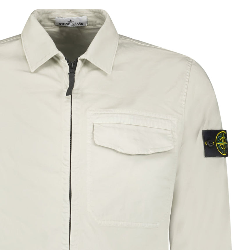 Stone Island Stretch Organic Cotton Satin Overshirt in Pearl Grey - Boinclo - Outlet Sale Under Retail