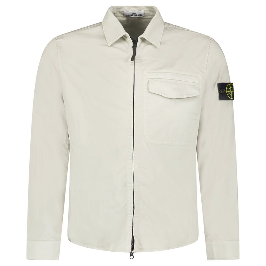 Stone Island Stretch Organic Cotton Satin Overshirt in Pearl Grey - Boinclo - Outlet Sale Under Retail