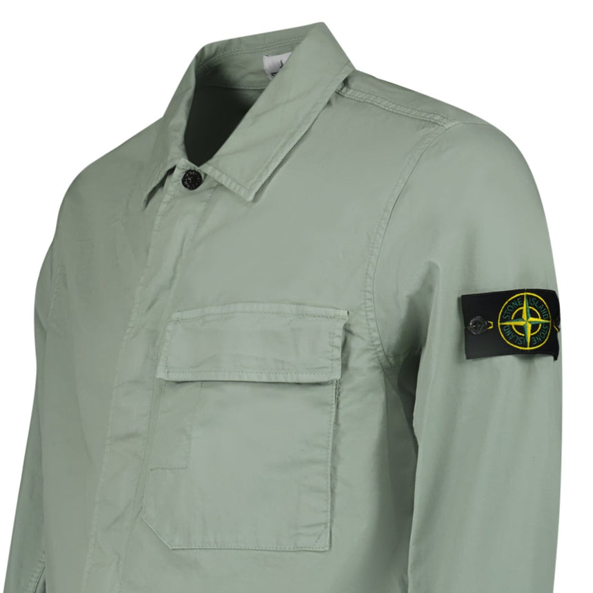 Stone Island Stretch Organic Cotton Twill Overshirt in Sage Green - Boinclo - Outlet Sale Under Retail