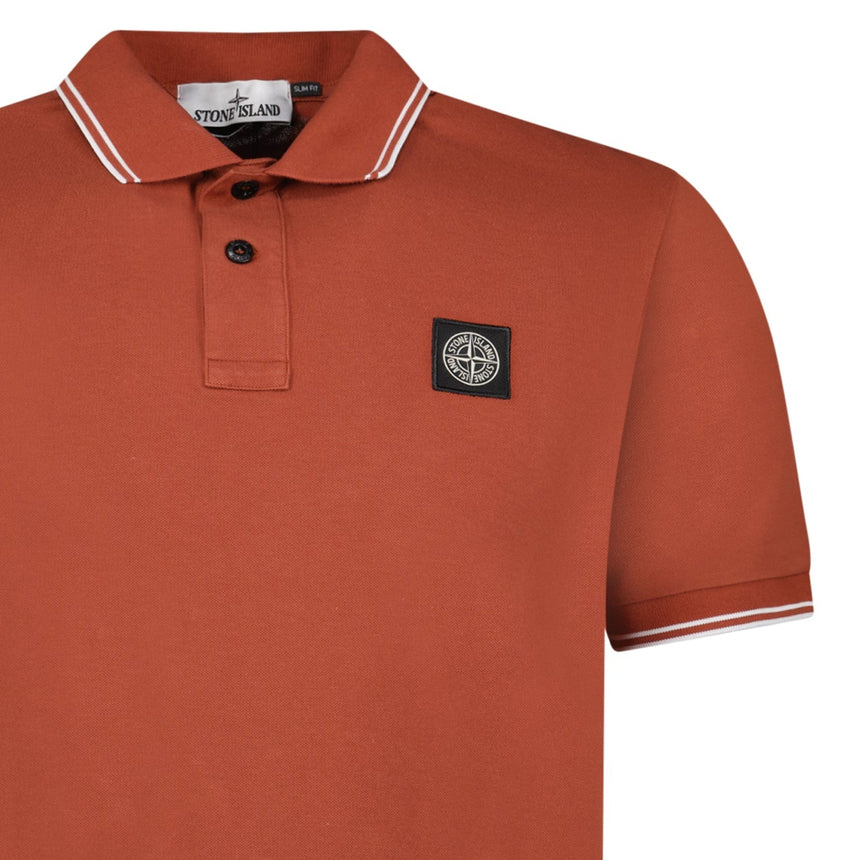 Stone Island Stripe Collar Polo T-Shirt Slim Fit Brick Red - Boinclo - Outlet Sale Under Retail