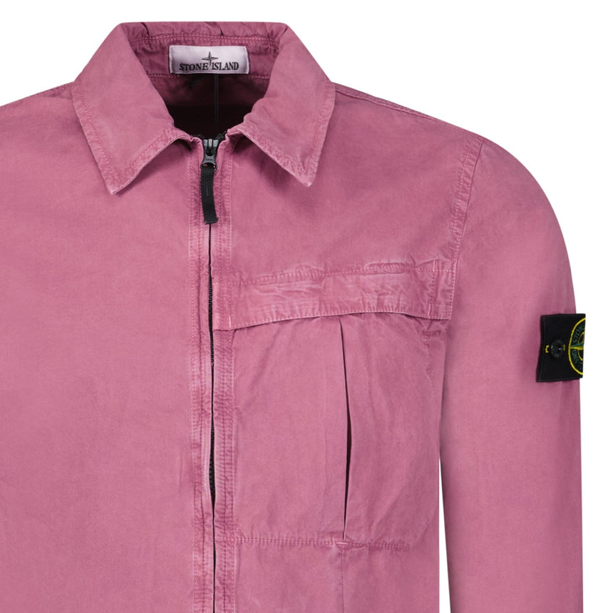 Stone Island Washed Cotton Long Sleeve Overshirt in Rosa Quartz - Boinclo - Outlet Sale Under Retail