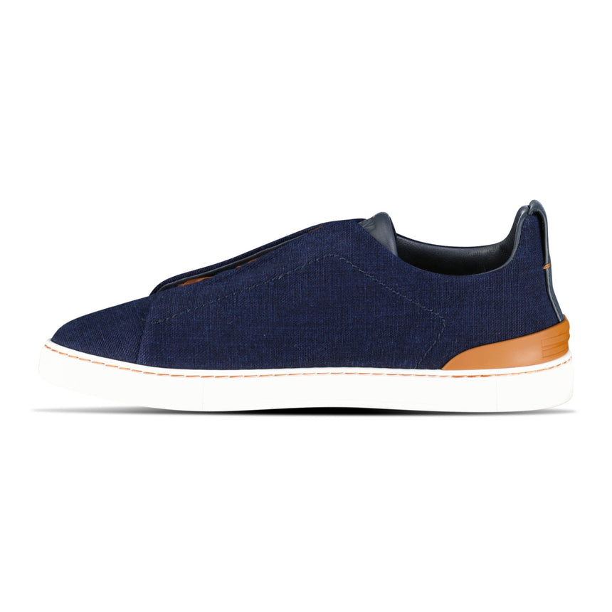 Zegna Triple Stitch Contrast - Sole Denim Low - Top Trainers Navy - Boinclo - Outlet Sale Under Retail