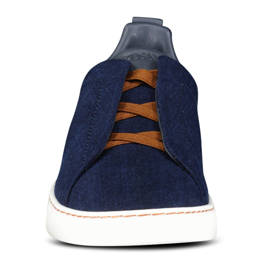 Zegna Triple Stitch Contrast - Sole Denim Low - Top Trainers Navy - Boinclo - Outlet Sale Under Retail