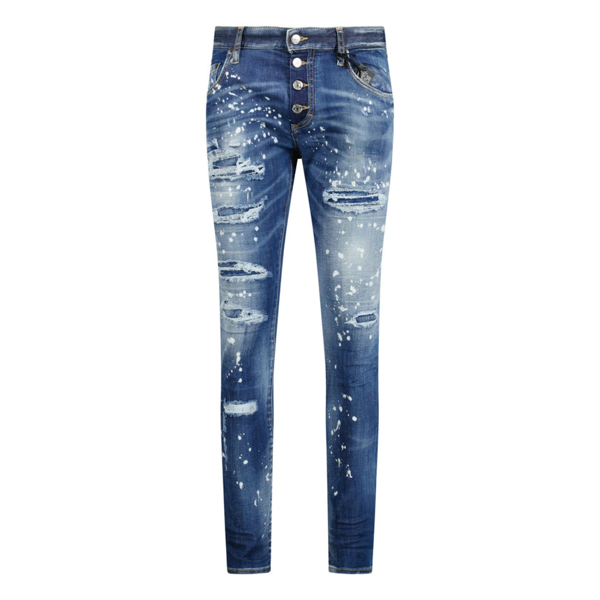 DSquared2 'Super Twinky Jean' Brown Patch Paint Splatter Jeans Blue - Boinclo ltd - Outlet Sale Under Retail