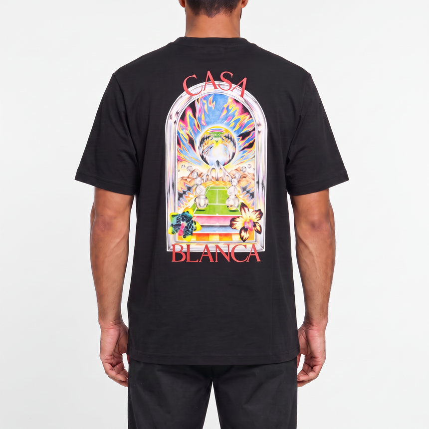 Casablanca Tennis Landscape Short Sleeve T-Shirt in Black