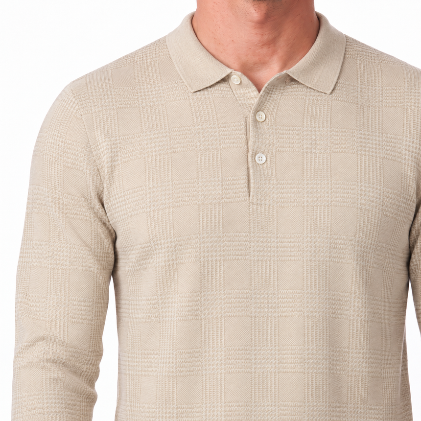 Gran Sasso Checked Wool and Silk Knitted Jumper in Light Beige