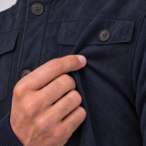 Gran Sasso Alcantara and Organic Cotton Button-Up Hybrid Jacket in Navy Blue
