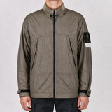 Stone Island Raw Linen Plated-OVD Short Parka in Military Green