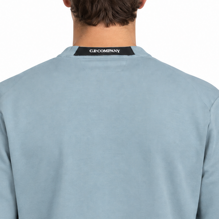 CP Company Light Fleece Crewneck Lens Sweatshirt in Silver Blue