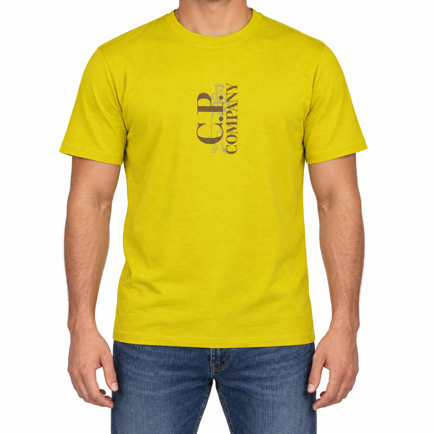 CP Company 30/1 Jersey Vertical Logo and British Sailor T-Shirt in Antique Moss Yellow