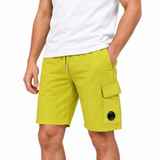 CP Company Light Fleece Cargo Lens Shorts in Antique Moss Green