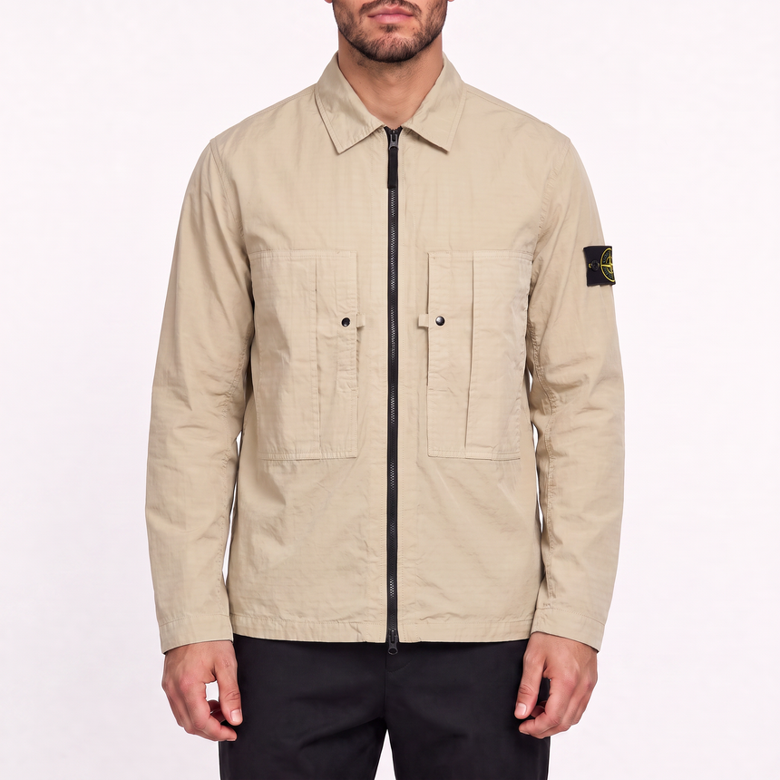 Stone Island Cotton Ripstop Zip Overshirt in Desert Beige