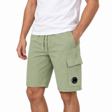 CP Company Light Fleece Cargo Lens Shorts in Moss Green