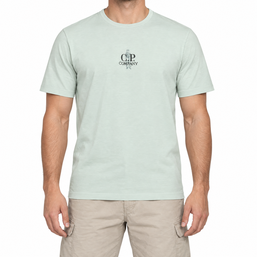 CP Company 30/1 Jersey Mini British Sailor Centred Logo T-Shirt in Misty Blue