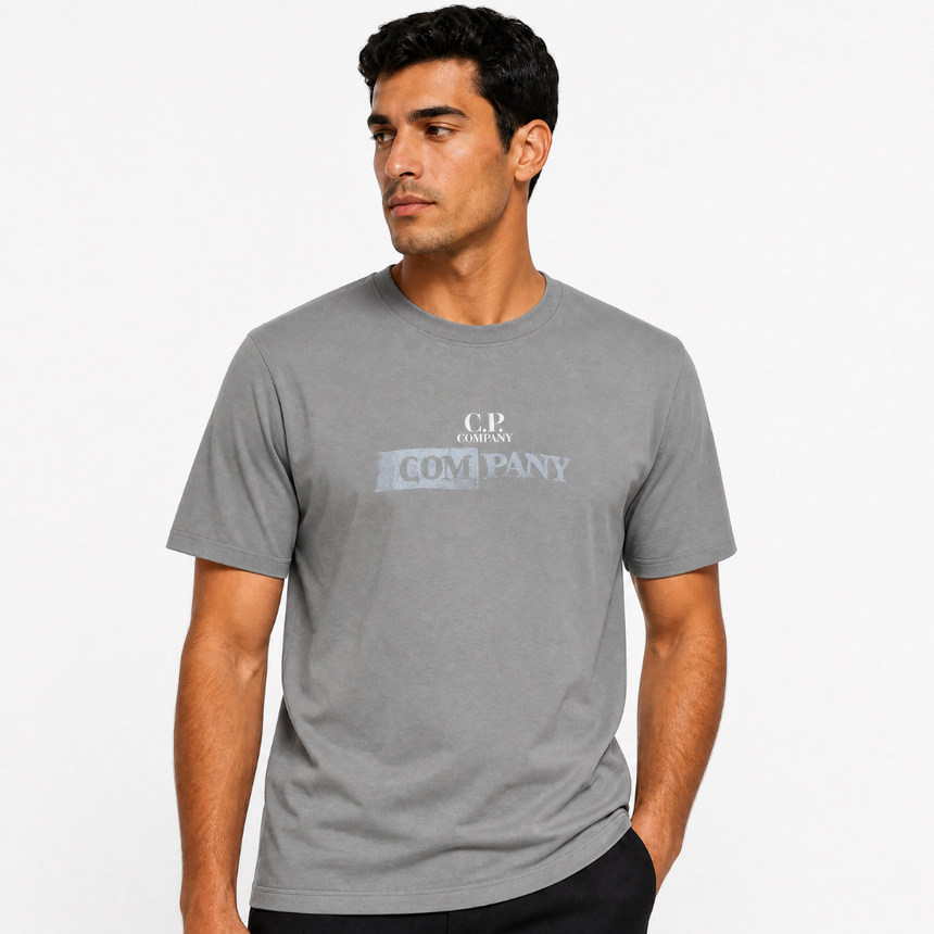 CP Company Logo T-Shirt in Smoked Pearl Grey