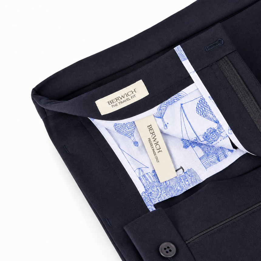 Berwich Komodo 'The Travel Fit' Trousers in Navy