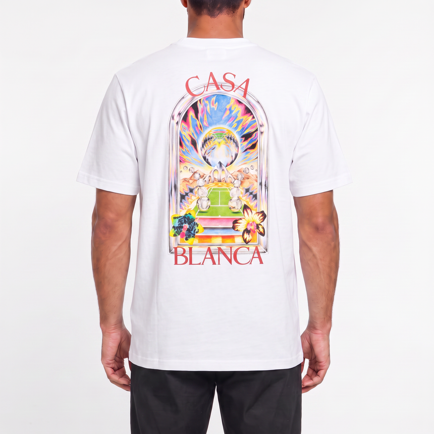Casablanca Tennis Landscape Short Sleeve T-Shirt in White