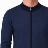 Gran Sasso Salt and Pepper Stitch Full-Zip Cardigan in Navy