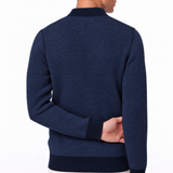 Gran Sasso Salt and Pepper Stitch Full-Zip Cardigan in Navy