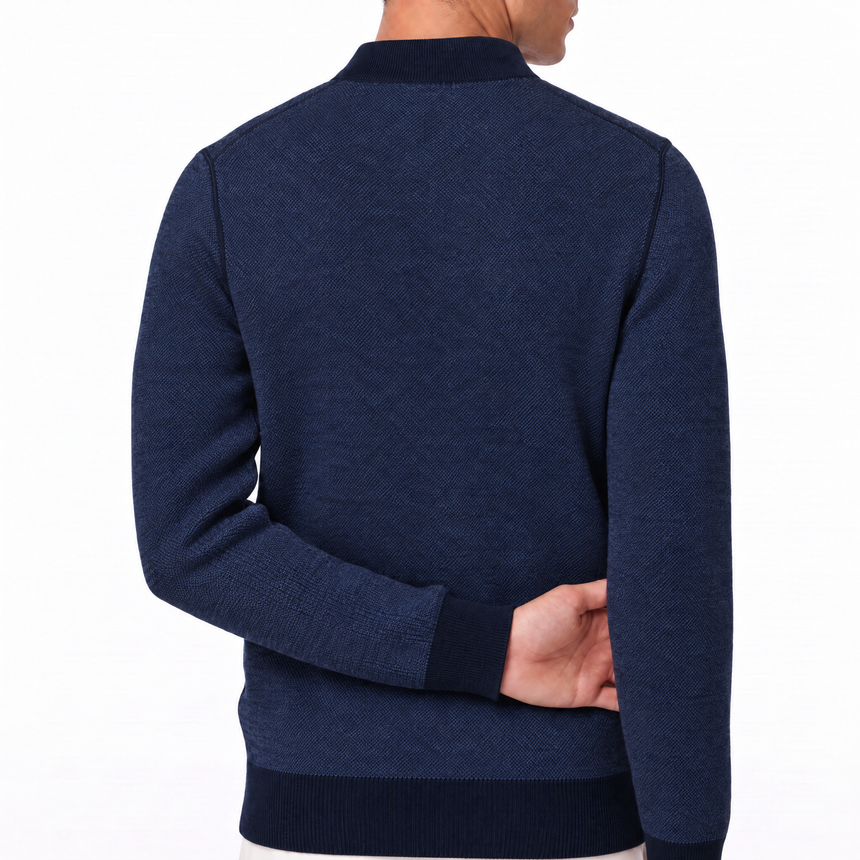 Gran Sasso Salt and Pepper Stitch Full-Zip Cardigan in Navy