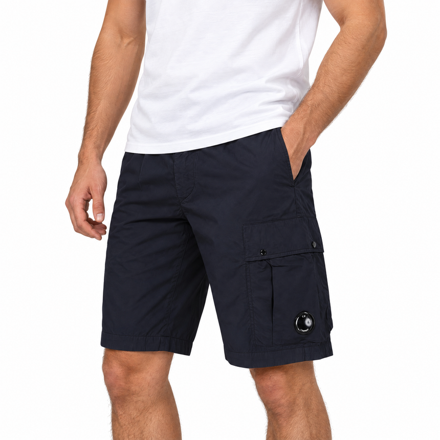 CP Company 50 Fili Stretch Loose Lens Cargo Shorts in Navy