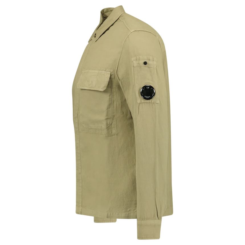 C.P. Company Broken Linen/Cotton Overshirt in Sage Green