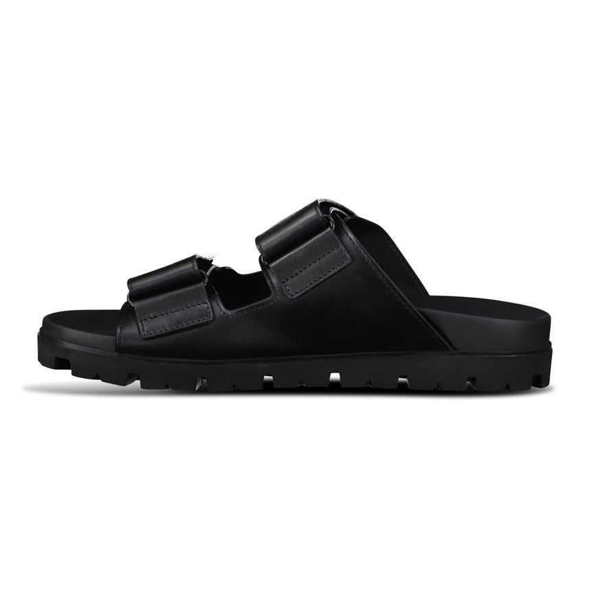 Prada Triangle Logo Leather Strap Sandals Black